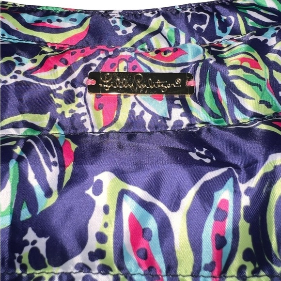 EUC Lilly Pulitzer Reversible Puffer Coat Jacket Gold Not Too Catty Navy Small - Picture 8 of 10